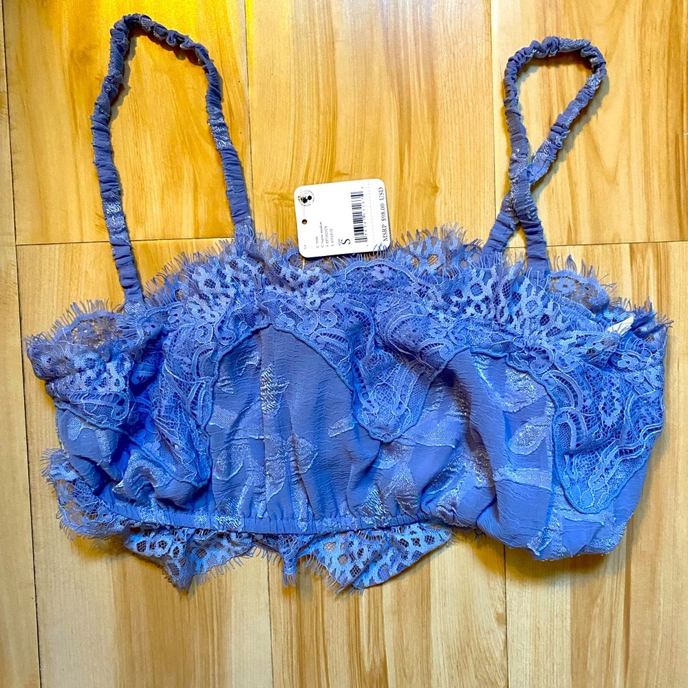 Intimately Free People Light Blue Lacy Cropped Tank Top NEW NWT